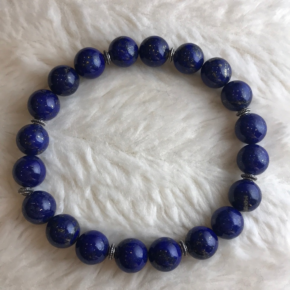 Handmade Blue Lapis Lazuli Stretch Unisex Bracelet
